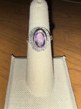 Solid Sterling Silver 925 Amethyst Oval Halo Ring